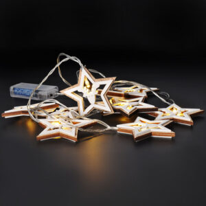 Solight LED jõulutähtede kett, 10x LED, puit, 1,5m, 2x AA