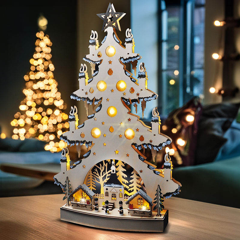 Solight LED-puidust jõulupuu kaunistustega, 23x LED, naturaalne värv, 64cm, 2x AA - Image 3