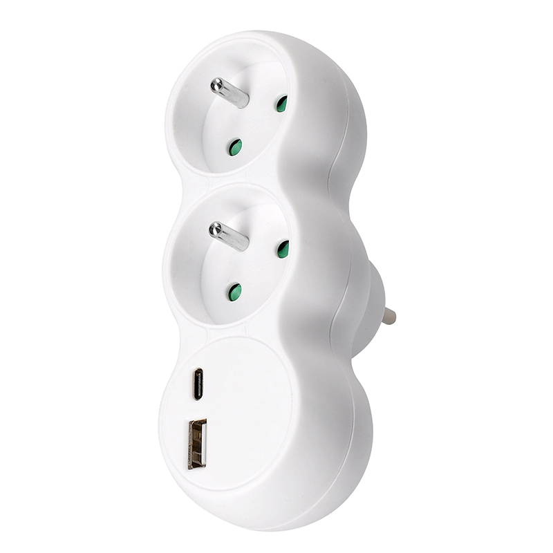 Solight jaotur USB A+C laadijaga, 2 x 10A, valge