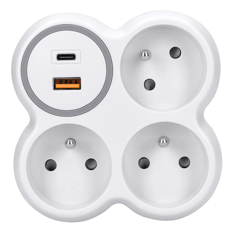 Solight pikendusjuhe, 3x 16A, USB A+C kiirlaadija 20W PD, valge-hall