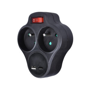 Solight pikendusjuhe USB A+C laadijaga, 2 x 10A, must, sisse/välja lüliti