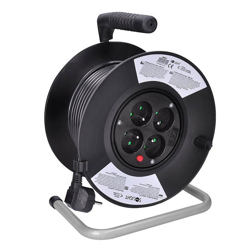 Solight pikendusjuhe trumlil, 4 pistikupesa, 25m, must kaabel, 3x 1,5mm2
