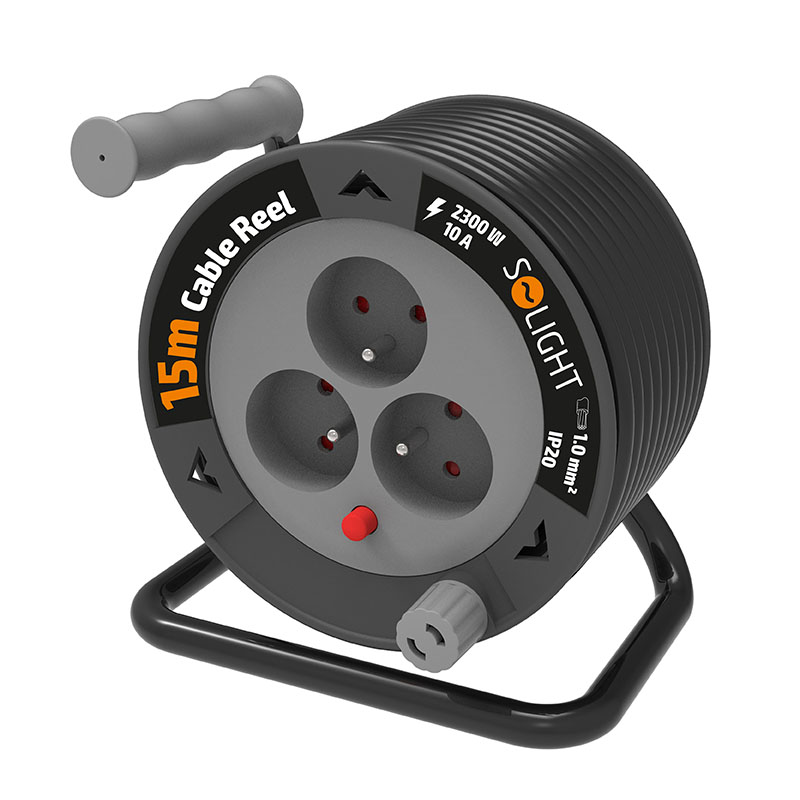 Solight pikendusjuhe trumlil 15m, 3 pistikupesa, must kaabel, 3x 1.0mm2