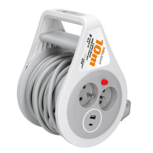 Solight pikendusjuhe trumlil 10m, USB A+C, 2 pesa, hall kaabel, 3x 1.0mm2