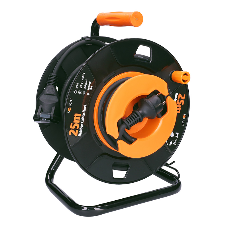 Solight pikendusjuhe trumlil, 1 pesa, välistingimustesse, 25m kummikaabel, 3x 1,5mm2, IP44