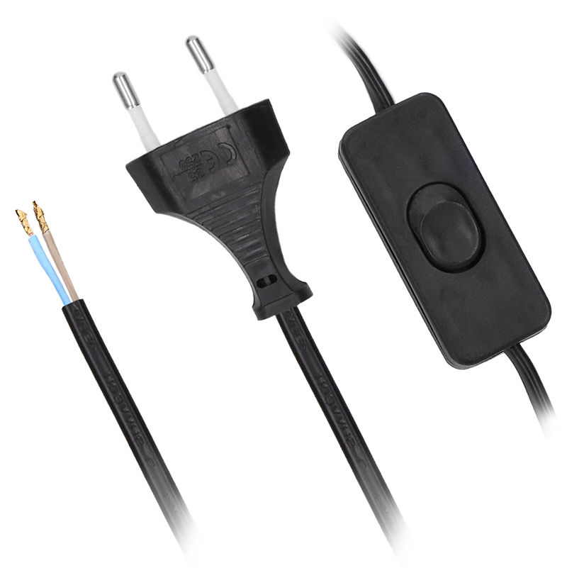 Solight flexo juhe, 2x 0.75mm2, must, lame, lülitiga, 3m