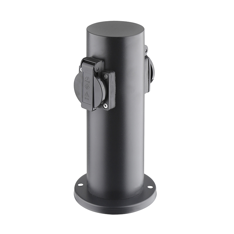 Solight aiapost IP44, roostevaba teras, 2 pistikupesa, silindrikujuline, must