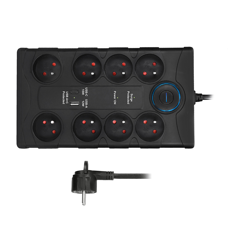 Solight ülepingekaitse, 8-pin, USB A+CA, 2m, must