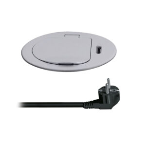 Solight 1z + USB-C 20W PD sisseehitatud pesa, 2m, hõbedane