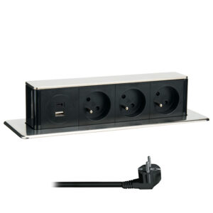 Solight 3z + USB A+C 20W PD väljatõmmatav pistikupesaplokk, 2m, roostevaba teras