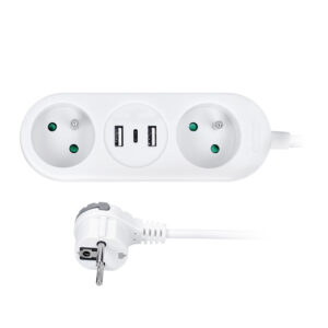 Solight 2z + USB A+C 17W, reisipikendusjuhe 1,5m, valge