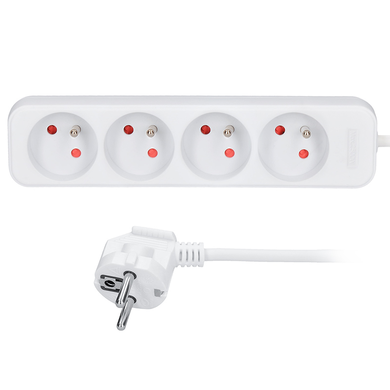 Solight pikendusjuhe, 4 pistikupesaga, valge, 5m