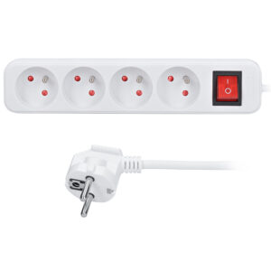 Solight pikendusjuhe, 4 pistikupesa, valge, lülitiga, 2m