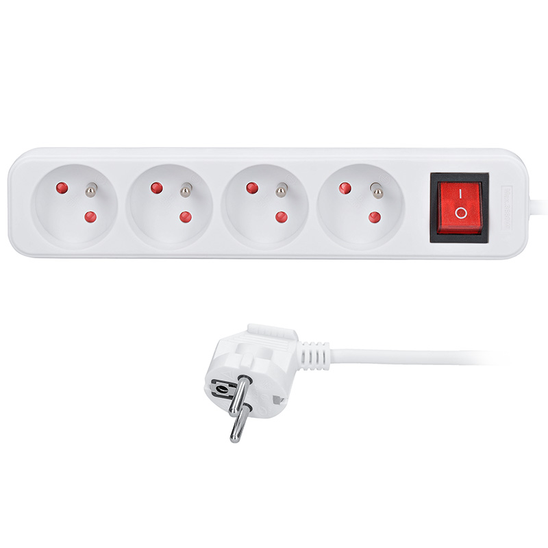 Solight pikendusjuhe 5m, 4 pistikupesa, lüliti, 16A/3680W, PVC, valge