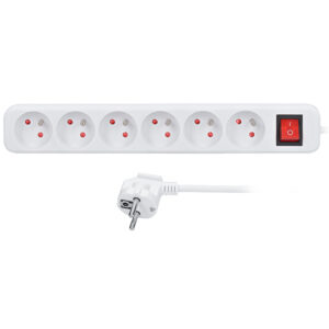 Solight pikendusjuhe, 6 pistikupesa, valge, lülitiga, 2m
