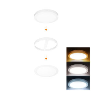 Solight LED minipaneel vannituppa 2in1, 3CCT, lakke/pinnale paigaldatav, 18W, 1530lm, IP54, valge, ümmargune