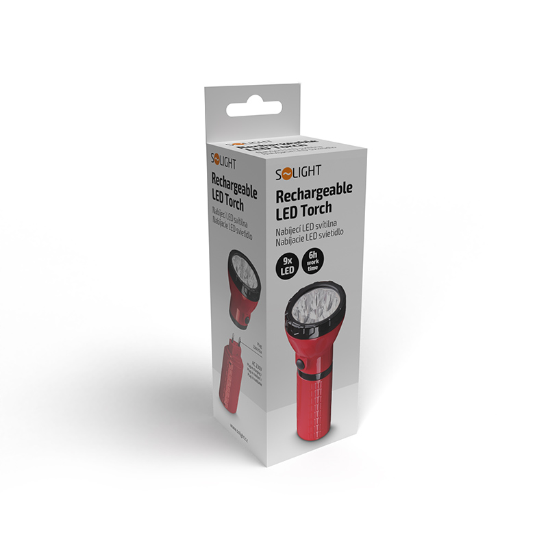 Solight LED laetav taskulamp, 9 x LED, punane-must, pistikühendusega - Image 7