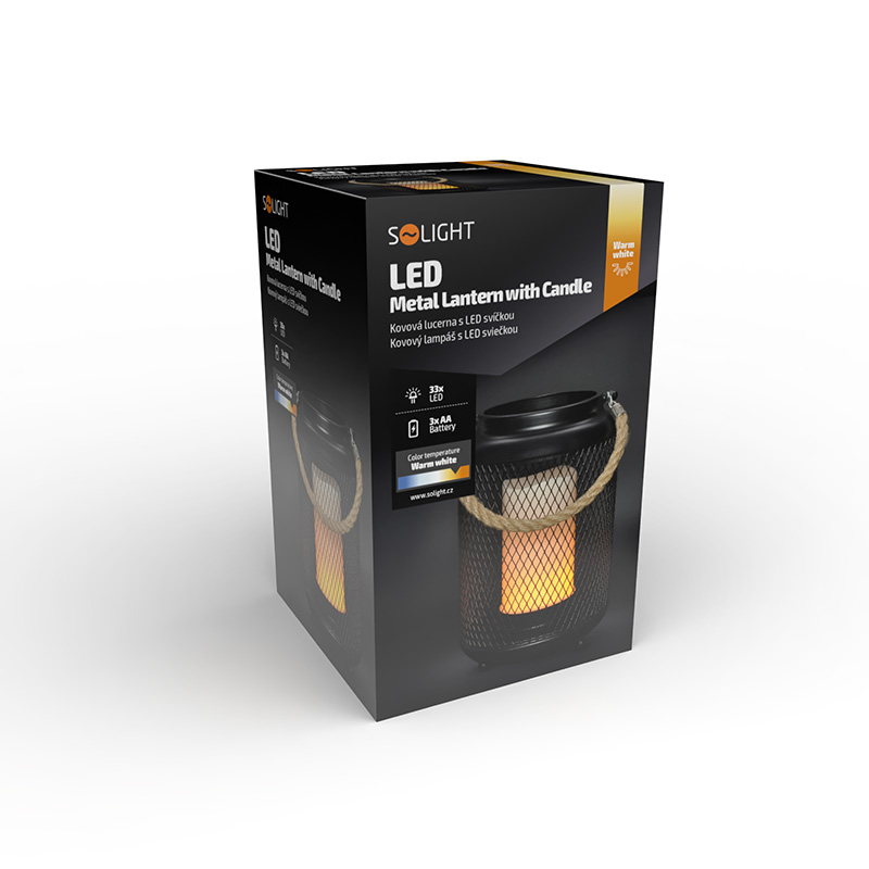 Solight metalllatern LED-küünlaga, soe valge, 3xAA, must, 20cm - Image 6