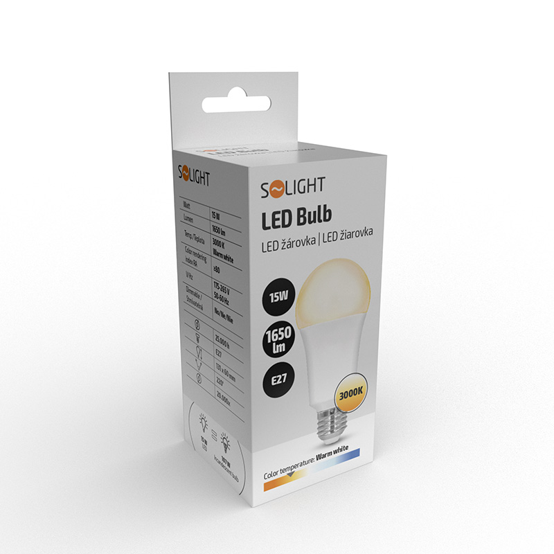 Solight LED-pirn, klassikalise kujuga, 15W, E27, 3000K, 220°, 1650lm - Image 2
